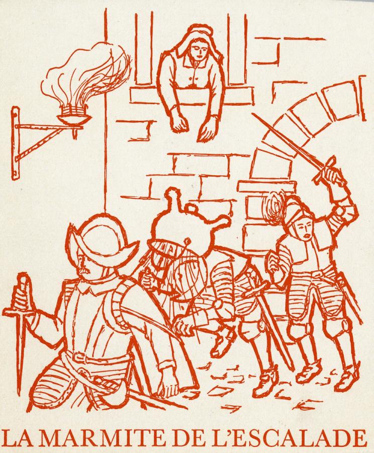 Genève lEscalade la mère Royaume lance sa marmite de soupe sur un Savoyard. BGE