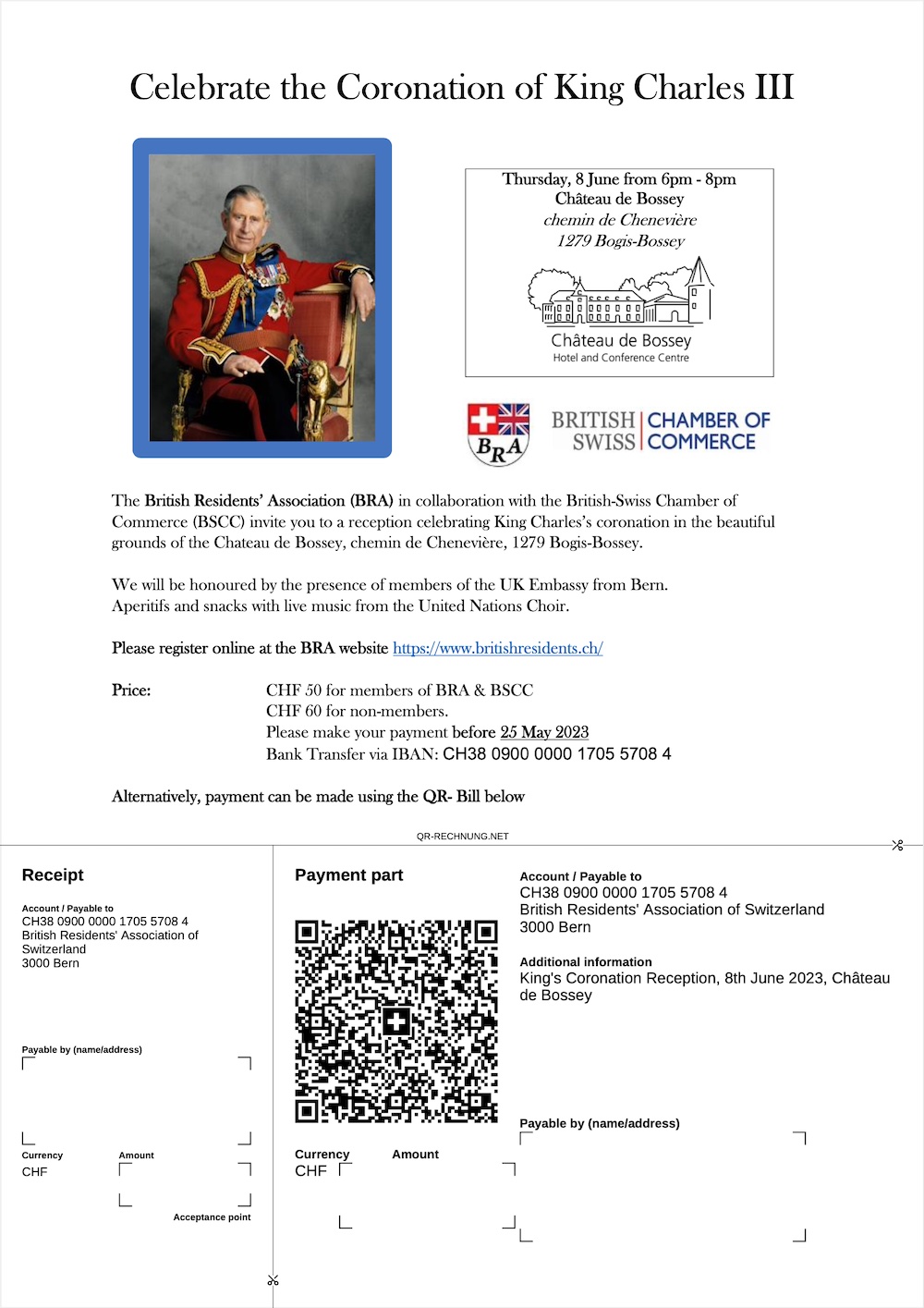 CORONATION QR Bill Kings Coronation Reception 8th June 2023 Château de Bossey
